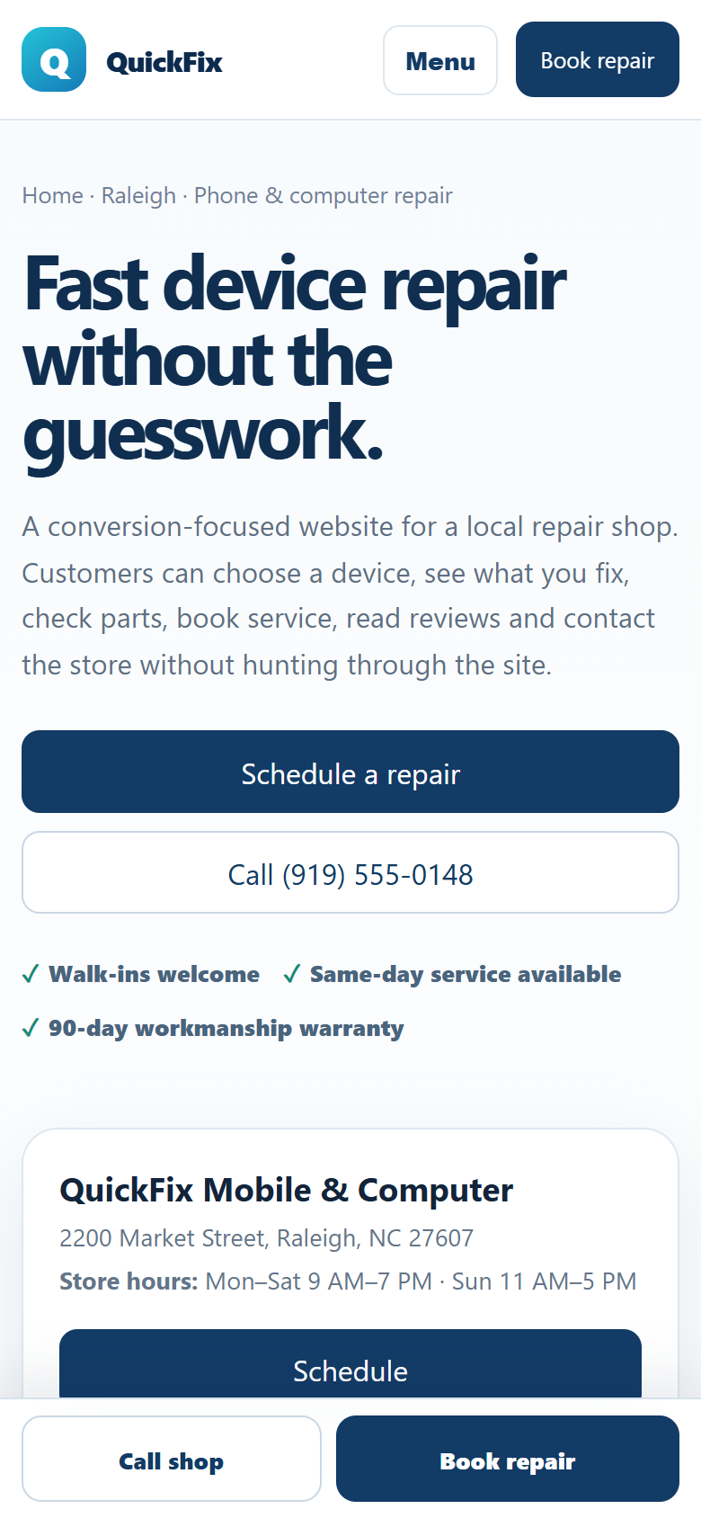 Mobile preview of the Phone Repair Business Website